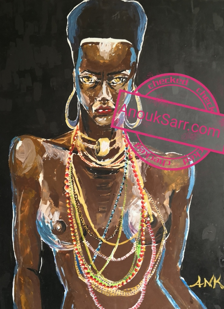 Femme du monde, African Queen, peinture acrylique sur papier, Anouk Sarr